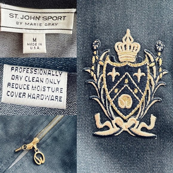 St John Vintage Denim 2 Piece Pant Suit With Crest on Jacket Sleeve - Picture 12 of 12